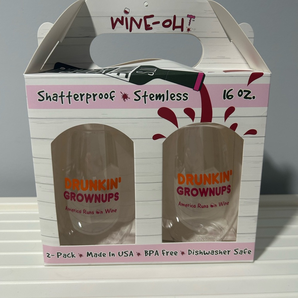 Drunkin’ Grownups Shatterproof Stemless Plastic Wine Glasses